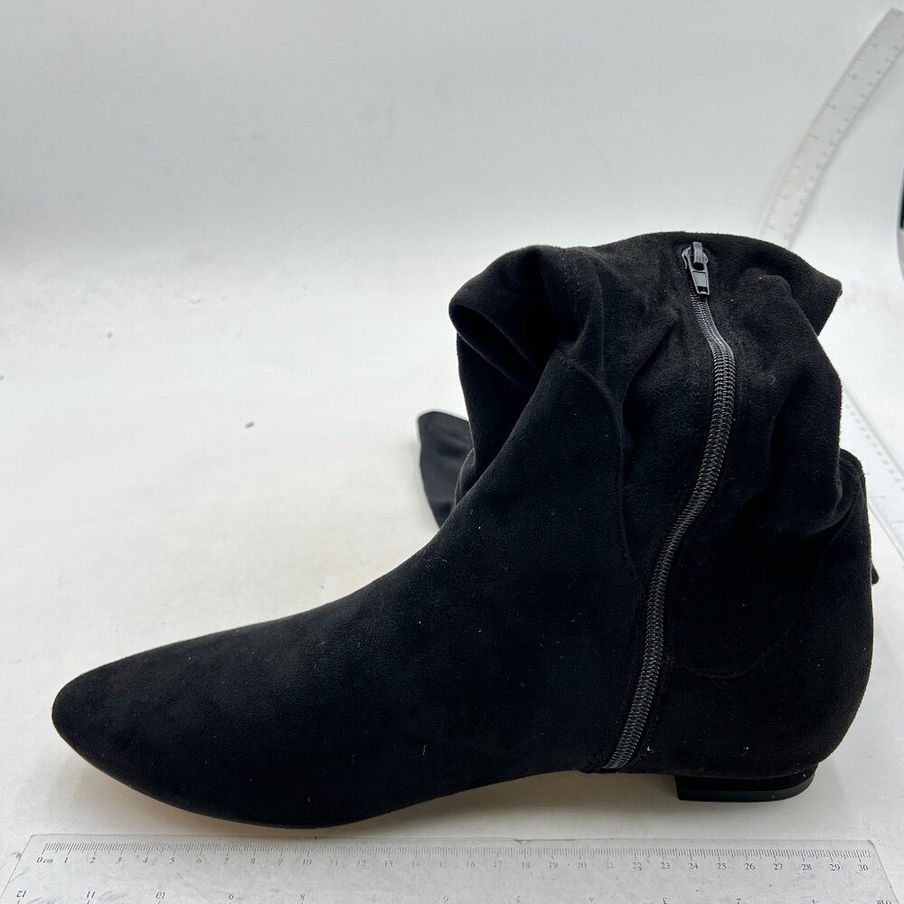 Women's Suede Over The Knee High Boots Low Flat Heel Thigh High Boots Black - Picture 2 of 6